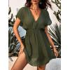 CUPSHE Women’s Swimsuit Coverup Casual V Neck Beach Dress Short Sleeve Elastic Waist Swimwear Cover Ups 2026 Beachwear(Dark Green)
