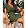 CUPSHE Women’s Swimsuit Coverup Casual V Neck Beach Dress Short Sleeve Elastic Waist Swimwear Cover Ups 2026 Beachwear(Dark Green)