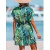 CUPSHE Women’s Swimsuit Coverup Casual V Neck Beach Dress Short Sleeve Elastic Waist Swimwear Cover Ups 2026 Beachwear(Green Leaf)