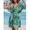 CUPSHE Women’s Swimsuit Coverup Casual V Neck Beach Dress Short Sleeve Elastic Waist Swimwear Cover Ups 2026 Beachwear(Green Leaf)