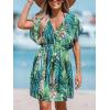CUPSHE Women’s Swimsuit Coverup Casual V Neck Beach Dress Short Sleeve Elastic Waist Swimwear Cover Ups 2026 Beachwear(Green Leaf)