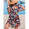CUPSHE Women’s Swimsuit Coverup Casual V Neck Beach Dress Short Sleeve Elastic Waist Swimwear Cover Ups 2026 Beachwear(Navy Leaf)