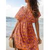 CUPSHE Women’s Swimsuit Coverup Casual V Neck Beach Dress Short Sleeve Elastic Waist Swimwear Cover Ups 2026 Beachwear(Orange Geometric)