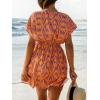 CUPSHE Women’s Swimsuit Coverup Casual V Neck Beach Dress Short Sleeve Elastic Waist Swimwear Cover Ups 2026 Beachwear(Orange Geometric)