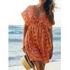 CUPSHE Women’s Swimsuit Coverup Casual V Neck Beach Dress Short Sleeve Elastic Waist Swimwear Cover Ups 2026 Beachwear(Orange Geometric)