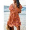 CUPSHE Women’s Swimsuit Coverup Casual V Neck Beach Dress Short Sleeve Elastic Waist Swimwear Cover Ups 2026 Beachwear(Orange Geometric)