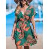 CUPSHE Women’s Swimsuit Coverup Casual V Neck Beach Dress Short Sleeve Elastic Waist Swimwear Cover Ups 2026 Beachwear(Orange Leaf)