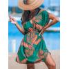 CUPSHE Women’s Swimsuit Coverup Casual V Neck Beach Dress Short Sleeve Elastic Waist Swimwear Cover Ups 2026 Beachwear(Orange Leaf)