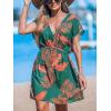 CUPSHE Women’s Swimsuit Coverup Casual V Neck Beach Dress Short Sleeve Elastic Waist Swimwear Cover Ups 2026 Beachwear(Orange Leaf)