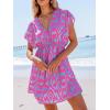 CUPSHE Women’s Swimsuit Coverup Casual V Neck Beach Dress Short Sleeve Elastic Waist Swimwear Cover Ups 2026 Beachwear(Or-purple)