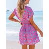 CUPSHE Women’s Swimsuit Coverup Casual V Neck Beach Dress Short Sleeve Elastic Waist Swimwear Cover Ups 2026 Beachwear(Or-purple)