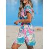 CUPSHE Women’s Swimsuit Coverup Casual V Neck Beach Dress Short Sleeve Elastic Waist Swimwear Cover Ups 2026 Beachwear(Tropical Plant)