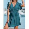 CUPSHE Women’s Swimsuit Coverup Casual V Neck Beach Dress Short Sleeve Elastic Waist Swimwear Cover Ups 2026 Beachwear(Turquoise)