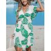 CUPSHE Women’s Swimsuit Coverup Casual V Neck Beach Dress Short Sleeve Elastic Waist Swimwear Cover Ups 2026 Beachwear(White Green Leaf)