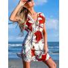 CUPSHE Women’s Swimsuit Coverup Casual V Neck Beach Dress Short Sleeve Elastic Waist Swimwear Cover Ups 2026 Beachwear(White&red Floral)