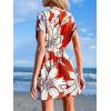CUPSHE Women’s Swimsuit Coverup Casual V Neck Beach Dress Short Sleeve Elastic Waist Swimwear Cover Ups 2026 Beachwear(White&red Floral)