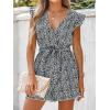 CUPSHE Women’s V Neck Floral Print Belted Elastic Waist Romper Ruffled Cap Sleeves Mini Jumpsuit(Black)