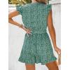 CUPSHE Women’s V Neck Floral Print Belted Elastic Waist Romper Ruffled Cap Sleeves Mini Jumpsuit(Dark Green)
