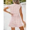 CUPSHE Women’s V Neck Floral Print Belted Elastic Waist Romper Ruffled Cap Sleeves Mini Jumpsuit(Pink)