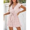 CUPSHE Women’s V Neck Floral Print Belted Elastic Waist Romper Ruffled Cap Sleeves Mini Jumpsuit(Pink)