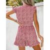 CUPSHE Women’s V Neck Floral Print Belted Elastic Waist Romper Ruffled Cap Sleeves Mini Jumpsuit(Red)