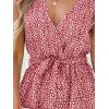 CUPSHE Women’s V Neck Floral Print Belted Elastic Waist Romper Ruffled Cap Sleeves Mini Jumpsuit(Red)