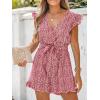 CUPSHE Women’s V Neck Floral Print Belted Elastic Waist Romper Ruffled Cap Sleeves Mini Jumpsuit(Red)