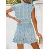 CUPSHE Women’s V Neck Floral Print Belted Elastic Waist Romper Ruffled Cap Sleeves Mini Jumpsuit(Teal Floral)