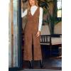 CUPSHE Womens Winter Fall Corduroy Overalls Casual V Neck Sleeveless Button Jumpsuits Straight Leg Pants Romper(Brown)
