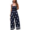 CUPSHE Women Paisley Summer Jumpsuits Beach Vacation Square Neck Sleeveless Smocked High Waist Wide Leg Jumpsuit(Navy Blue)