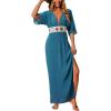 CUPSHE Women Swimsuit Coverup Deep V Neck Half Sleeve Maxi Coverup Dress(Blue)
