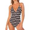 CUPSHE Women Swimsuit One Piece Bathing Suit Deep V Neck Crisscross Back Adjustable Strap(Beige/Black Wave)