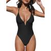 CUPSHE Women Swimsuit One Piece Bathing Suit Deep V Neck Crisscross Back Adjustable Strap(Black)