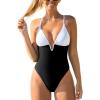 CUPSHE Women Swimsuit One Piece Bathing Suit Deep V Neck Crisscross Back Adjustable Strap(Black/White)