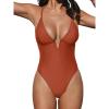 CUPSHE Women Swimsuit One Piece Bathing Suit Deep V Neck Crisscross Back Adjustable Strap(Brick Red)