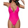 CUPSHE Women Swimsuit One Piece Bathing Suit Deep V Neck Crisscross Back Adjustable Strap(Hot Pink)