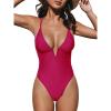 CUPSHE Women Swimsuit One Piece Bathing Suit Deep V Neck Crisscross Back Adjustable Strap(Rose Red)