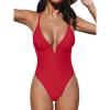 CUPSHE Women Swimsuit One Piece Bathing Suit Deep V Neck Crisscross Back Adjustable Strap(Tomato Red)