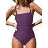 CUPSHE Women Swimsuit One Piece Bathing Suit Square Neck Cutout Back Tummy Control with Adjustable Spaghetti Straps(Grape Purple)