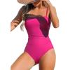 CUPSHE Women Swimsuit One Piece Bathing Suit Square Neck Cutout Back Tummy Control with Adjustable Spaghetti Straps(Magenta)
