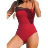 CUPSHE Women Swimsuit One Piece Bathing Suit Square Neck Cutout Back Tummy Control with Adjustable Spaghetti Straps(Red)