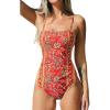 CUPSHE Women Swimsuit One Piece Bathing Suit Square Neck Cutout Back Tummy Control with Adjustable Spaghetti Straps(Red/Yellow Floral)
