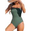 CUPSHE Women Swimsuit One Piece Bathing Suit Square Neck Cutout Back Tummy Control with Adjustable Spaghetti Straps(Sage Green)