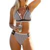 CUPSHE Women’s Bikini Sets Two Piece Swimsuit Halter V Neck Back Hook Cutout Stitching Cheeky Bottom(Brown Ditsy Floral)