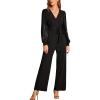 CUPSHE Women’s Dressy Long Sleeve Sequin Jumpsuit Fall Night Club Sparkly Outfits V Neck Belted One Piece Romper(Black)