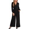CUPSHE Womens Lantern Long Sleeve Dressy Jumpsuit V Neck Wide Leg Pants One Piece Romper Outfits with Pockets(Black)