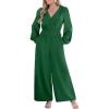 CUPSHE Women’s Long Sleeves Jumpsuits Dressy Smocked Waist V Neck Wide Leg One Piece Jumpsuit(Green)