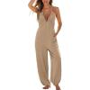 CUPSHE Womens Maxi One Piece Jumpsuit Plunging V Neck Sleeveless Casual Outfit Beach Overall Vacation Summer Long Romper(Khaki)