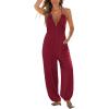 CUPSHE Womens Maxi One Piece Jumpsuit Plunging V Neck Sleeveless Casual Outfit Beach Overall Vacation Summer Long Romper(Red)