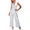 CUPSHE Womens Maxi One Piece Jumpsuit Plunging V Neck Sleeveless Casual Outfit Lounge Ruffled Overall Office Long Romper(White)